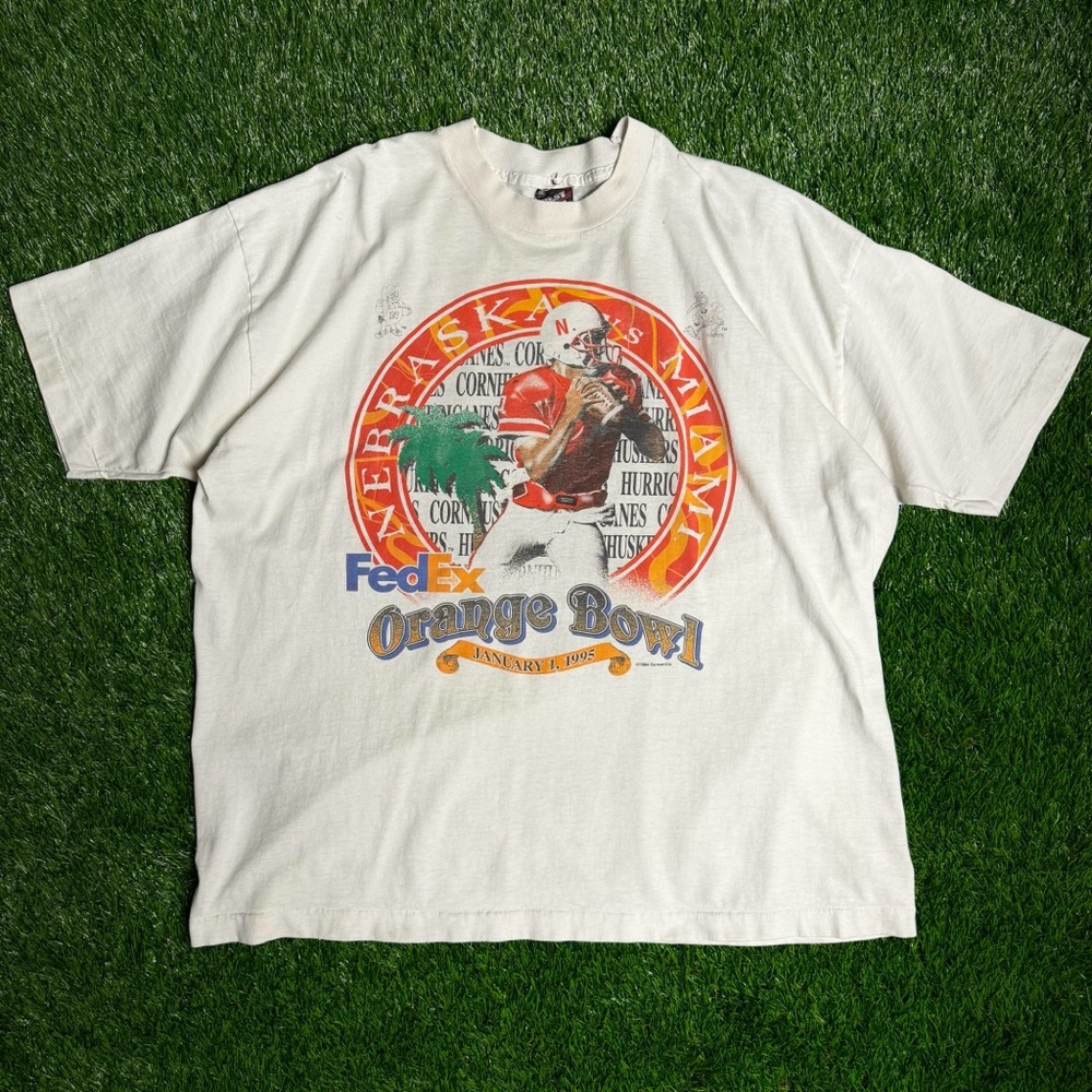 RARE 90s Nebraska Miami Orange Bowl Champions VTG 1995 Single Stitch Graphic Tee